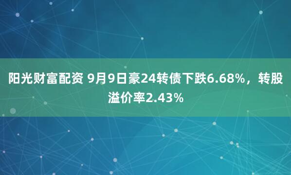 阳光财富配资 9月9日豪24转债下跌6.68%，转股溢价率2.43%